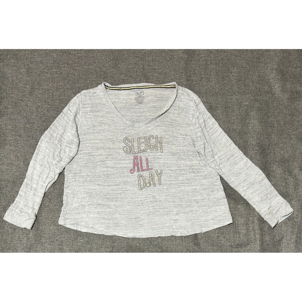 Pillow Talk Womens Large Pajama Top Gray Sleigh All Day Graphic Long Sleeve